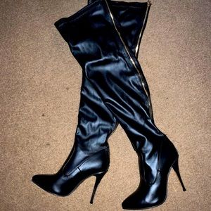 Faux Leather Zip Boots Gold Detail